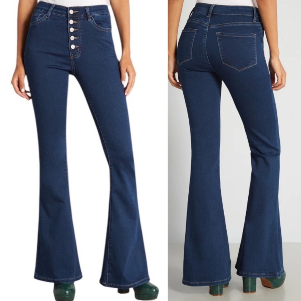 Modcloth flare jeans high waisted denim
